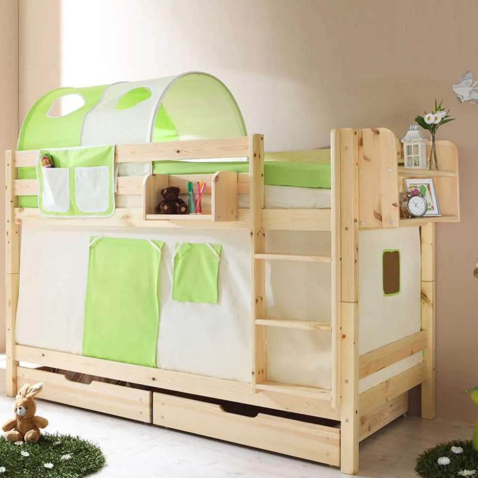 Kinderetagenbett Jesse in Grün-Beige