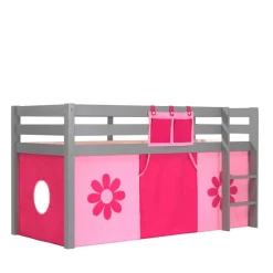 Kinder-Hochbett in Grau mit Spielvorhang - Helma