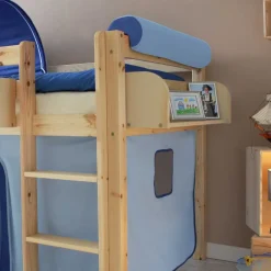 Kinderhochbett Sismail mit Vorhang und Tunnel im Piraten Design