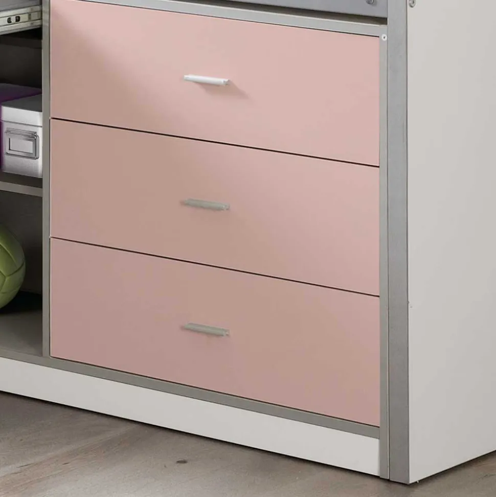 Kinderhochbett Trio in Rosa-Weiß