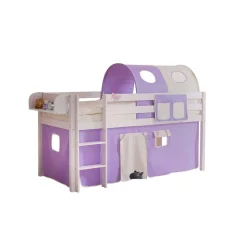 Kinderhochbett Turino mit Tunnel und Vorhang in Lila Beige