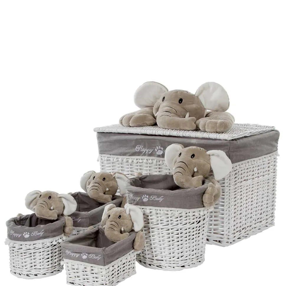 Kinderzimmer Korb Set mit Elefantenköpfen Plüsch - Isipia (fünfteilig)