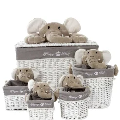 Kinderzimmer Korb Set mit Elefantenköpfen Plüsch - Isipia (fünfteilig)