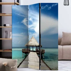 Klappbarer Paravent Steg & Hütte im Meer - Makassa