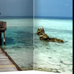 Klappbarer Paravent Steg & Hütte im Meer - Makassa