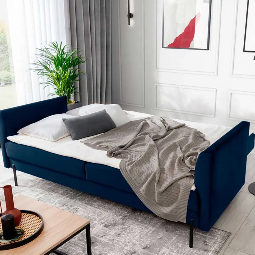 Klappcouch in Dunkelblau Samt - Saturn