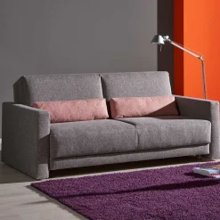 Klappcouch in Grau mit geteilter Rückenlehne Zentra & Kissen Rosa
