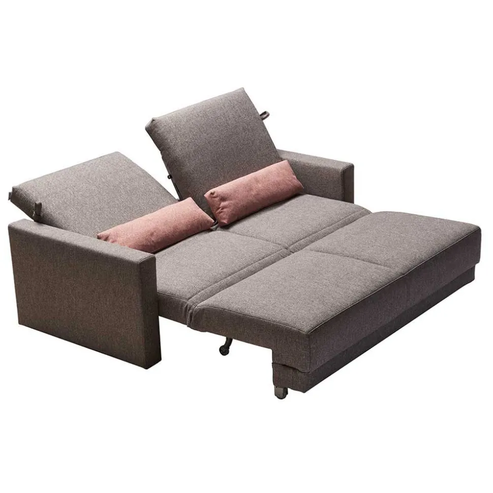 Klappcouch in Grau mit geteilter Rückenlehne Zentra & Kissen Rosa
