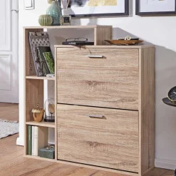 2-Klappen Schuhschrank mit drei offenen Regalfächern - Ilona