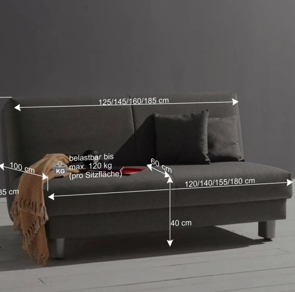 Klappsofa in Hellgrau Jerome mit 120x200 140x200