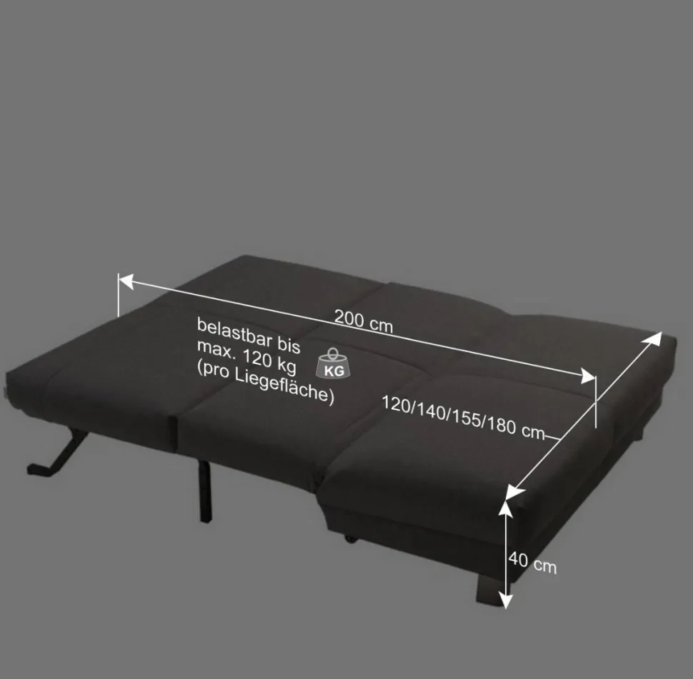 Klappsofa in Hellgrau Jerome mit 120x200 140x200