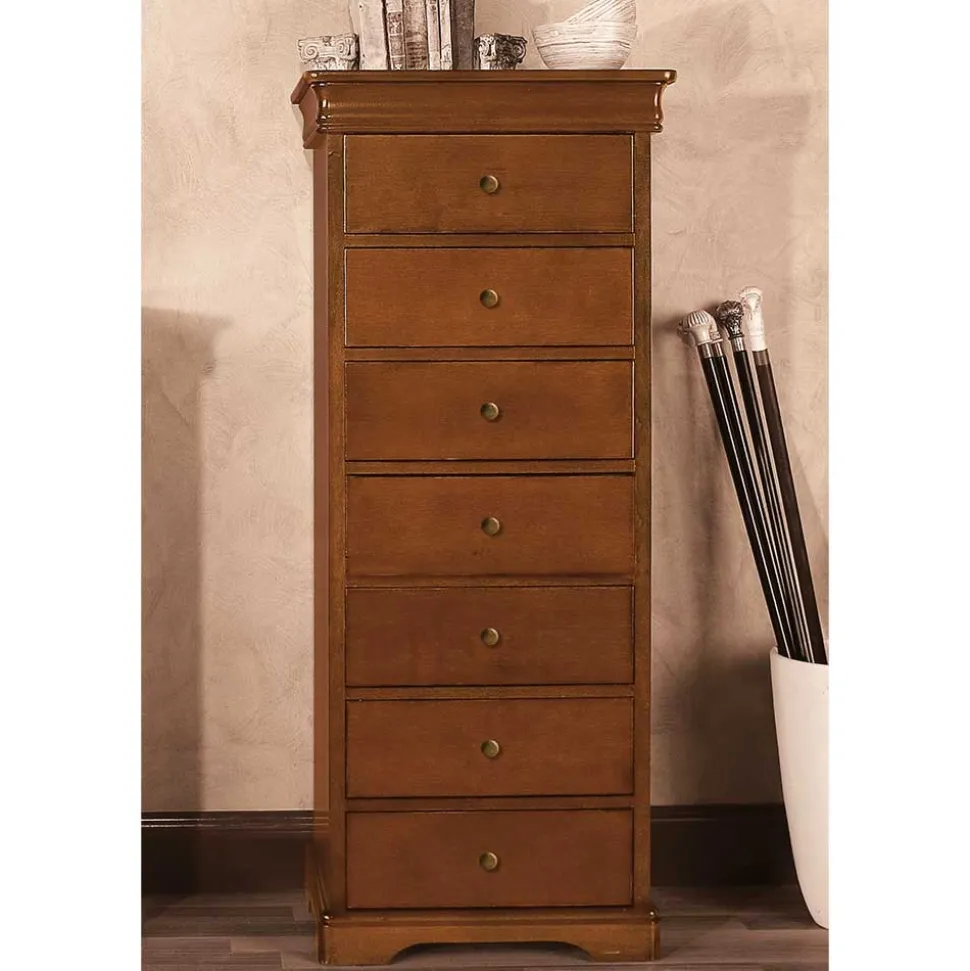 Klassisch gestaltete Hochkommode in Nussbaum - Lemerzi