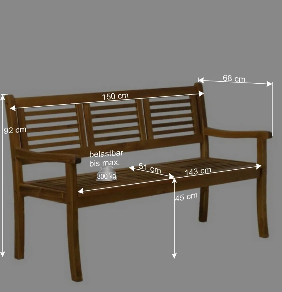 Klassische Gartenbank aus Akazie Massivholz - Detroit