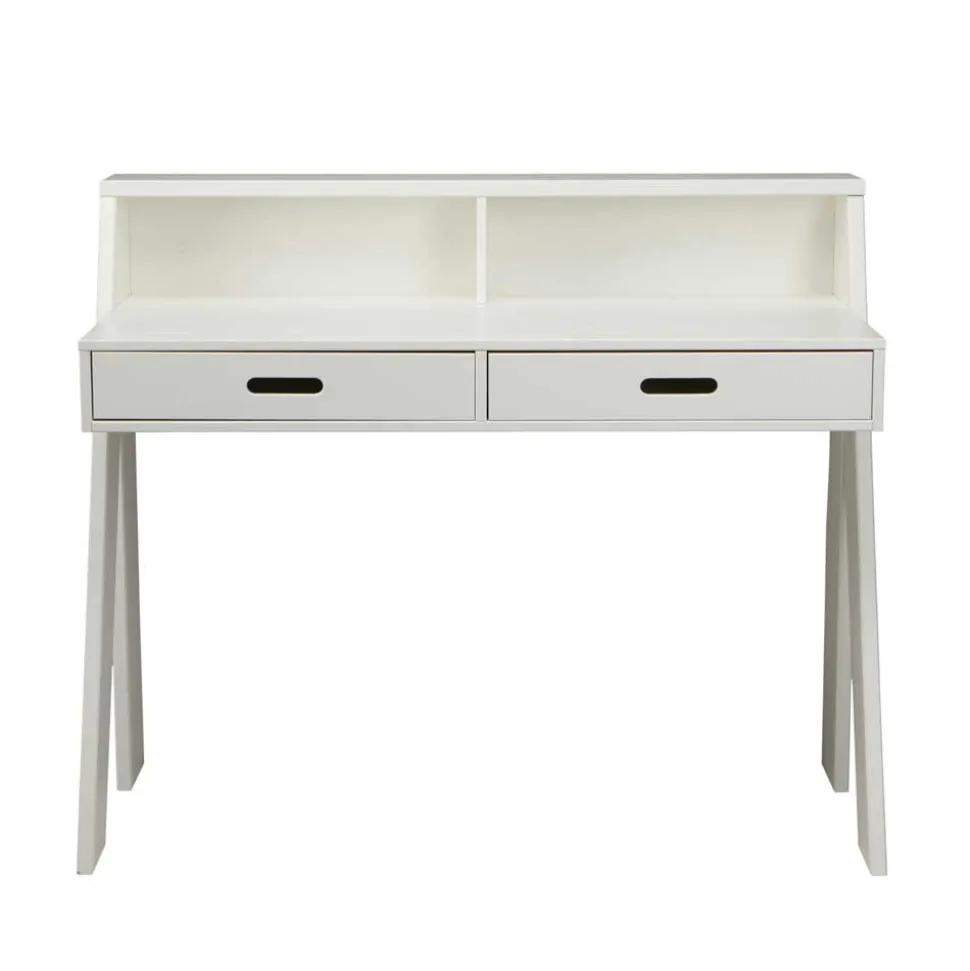 Klassischer Schreibtisch Etzga aus weißem Massivholz