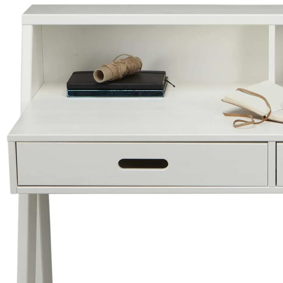 Klassischer Schreibtisch Etzga aus weißem Massivholz