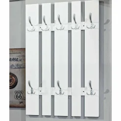Klassisches Garderobenpaneel in Weiß 65cm breit Vaipuran mit 8 Metallhaken