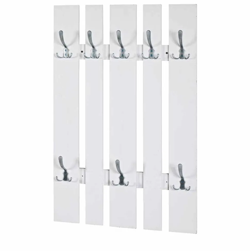 Klassisches Garderobenpaneel in Weiß 65cm breit Vaipuran mit 8 Metallhaken