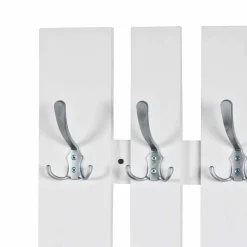 Klassisches Garderobenpaneel in Weiß 65cm breit Vaipuran mit 8 Metallhaken