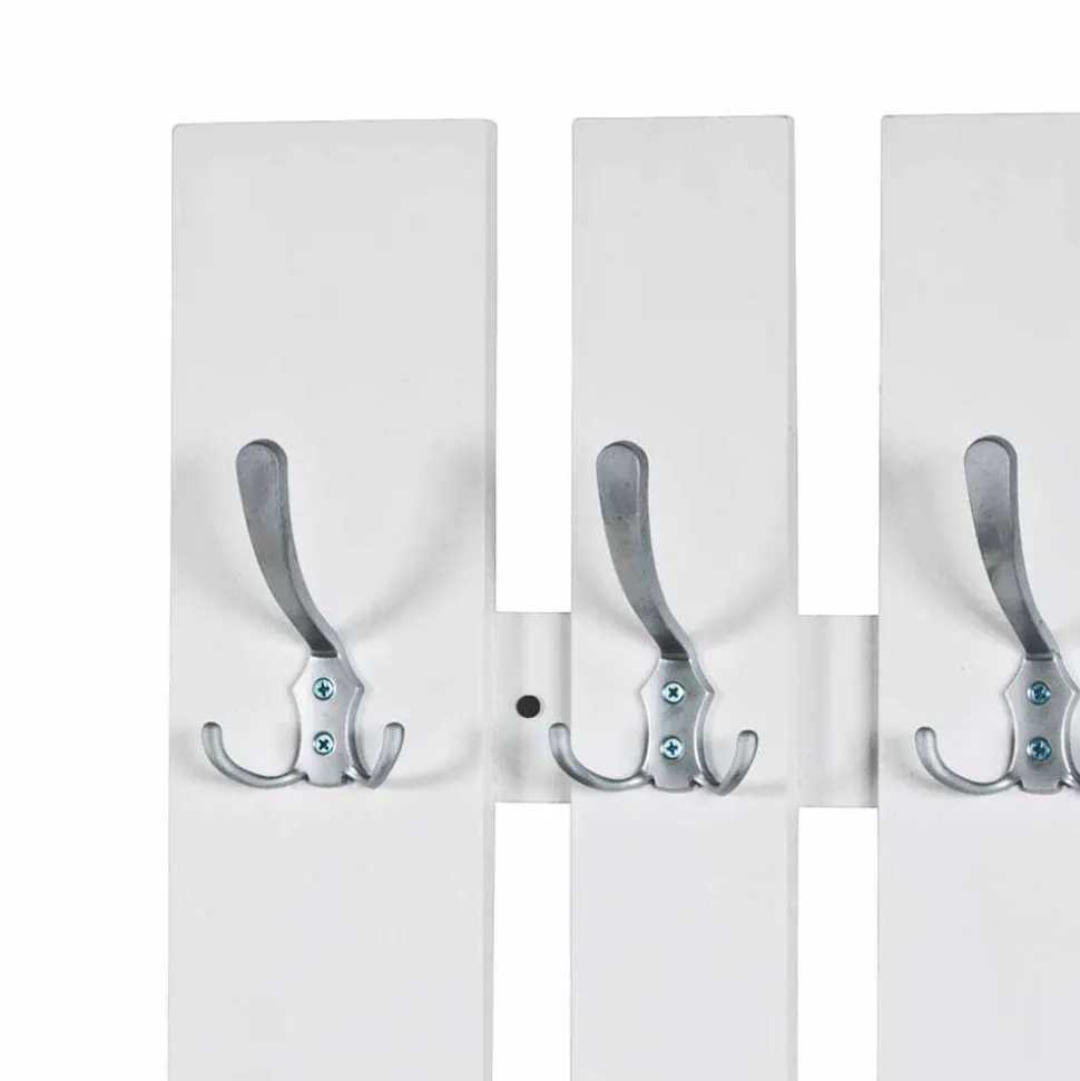 Klassisches Garderobenpaneel in Weiß 65cm breit Vaipuran mit 8 Metallhaken