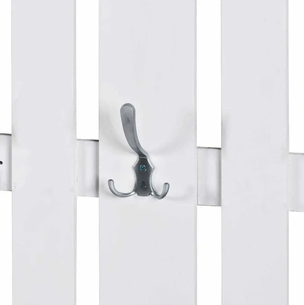 Klassisches Garderobenpaneel in Weiß 65cm breit Vaipuran mit 8 Metallhaken