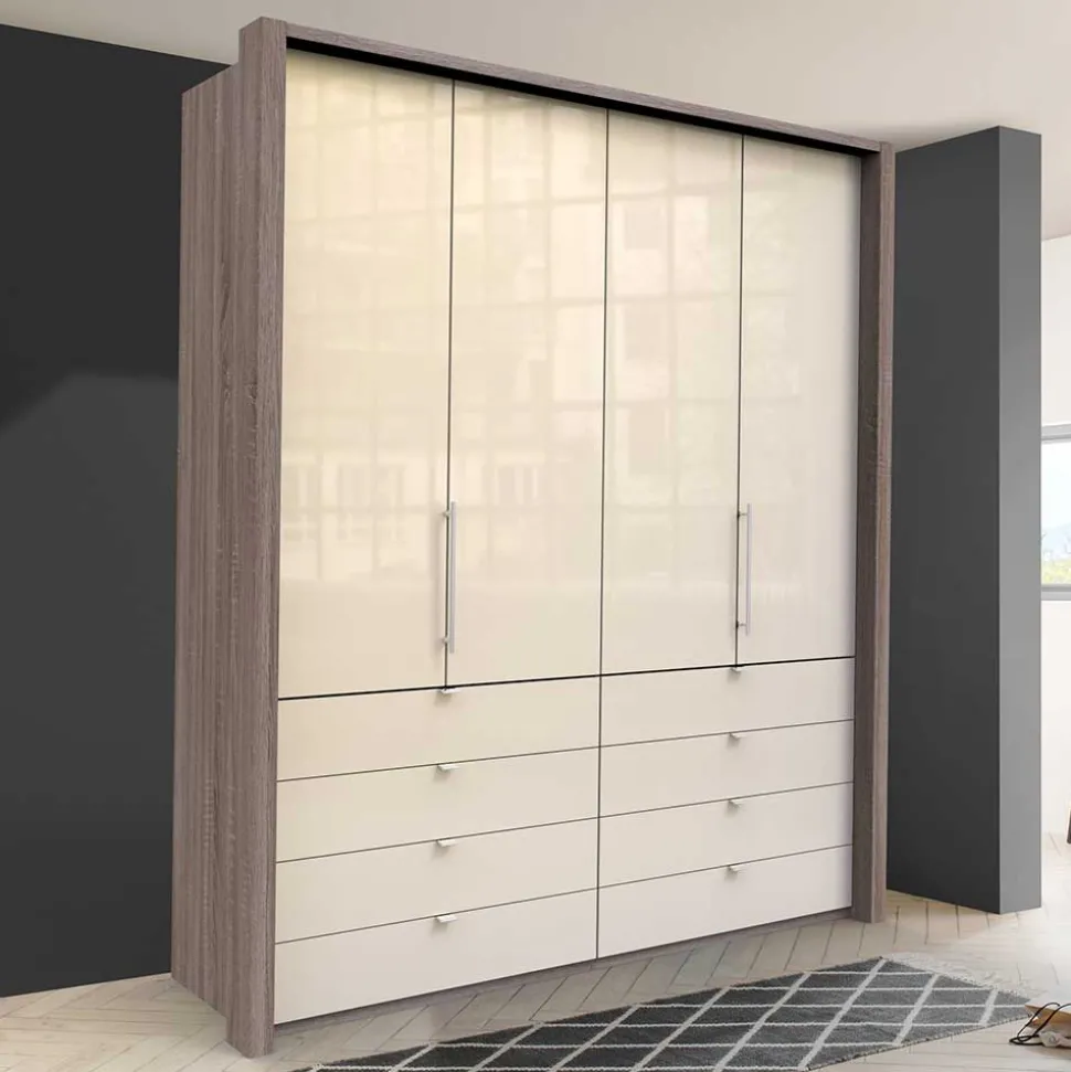 Kleiderschrank glasbeschichtet in Creme - Laingo