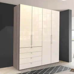 Kleiderschrank in Creme Glas & Eiche dunkel - Cluster
