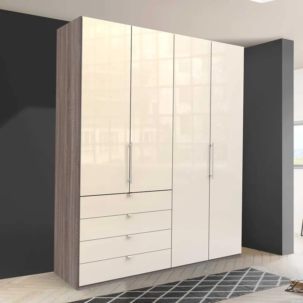Kleiderschrank in Creme Glas & Eiche dunkel - Cluster