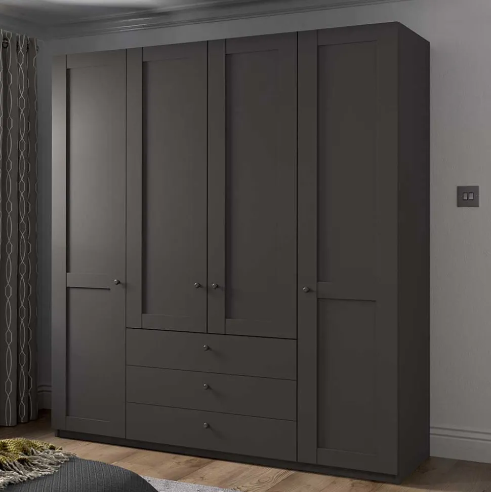 Kleiderschrank in Dunkelgrau 4-türig - Mataram