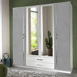 Kleiderschrank in Weiß & Betonoptik mit Chrom - Hotti I