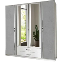 Kleiderschrank in Weiß & Betonoptik mit Chrom - Hotti I