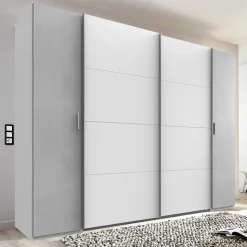 Kleiderschrank in Weiß & Lichtgrau Beton Optik - Viganno