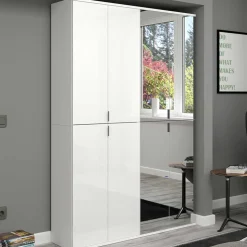 Kleiderschrank in Weiß HG & Spiegel - Ejulia (zweiteilig)