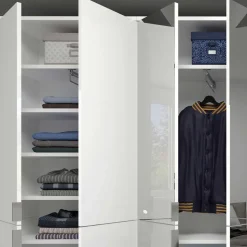 Kleiderschrank in Weiß HG & Spiegel - Ejulia (zweiteilig)