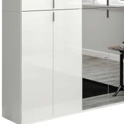 Kleiderschrank in Weiß HG & Spiegel - Ejulia (zweiteilig)