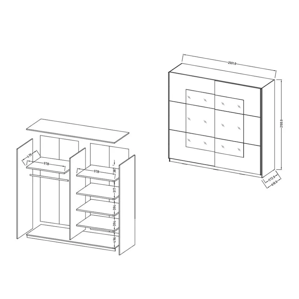 Kleiderschrank mit Schwebetüren mit Spiegel - Anglivia