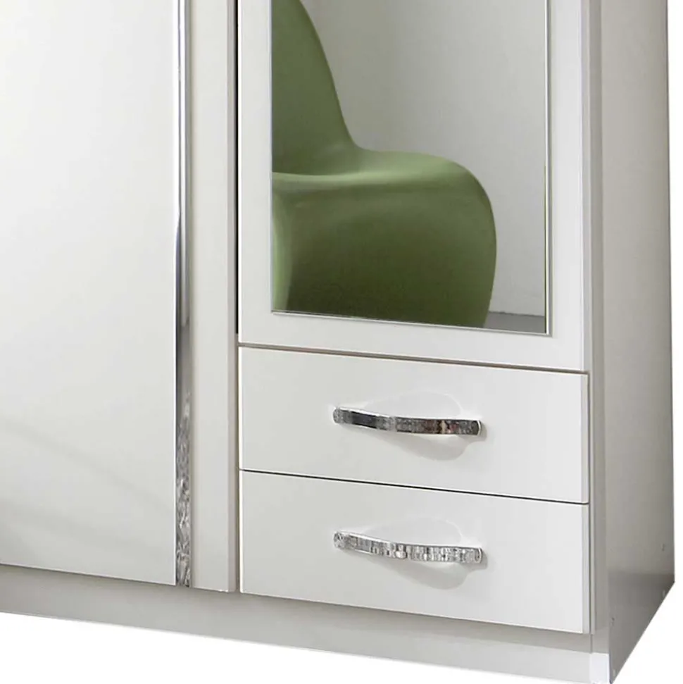 Kleiderschrank mit Spiegel in Weiß & Chrom - Miracella