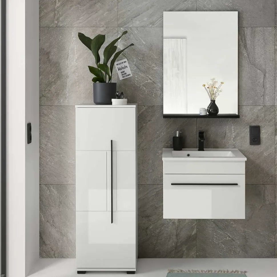 Kleines Badmöbel Set in Weiß - Ingmesan (dreiteilig)