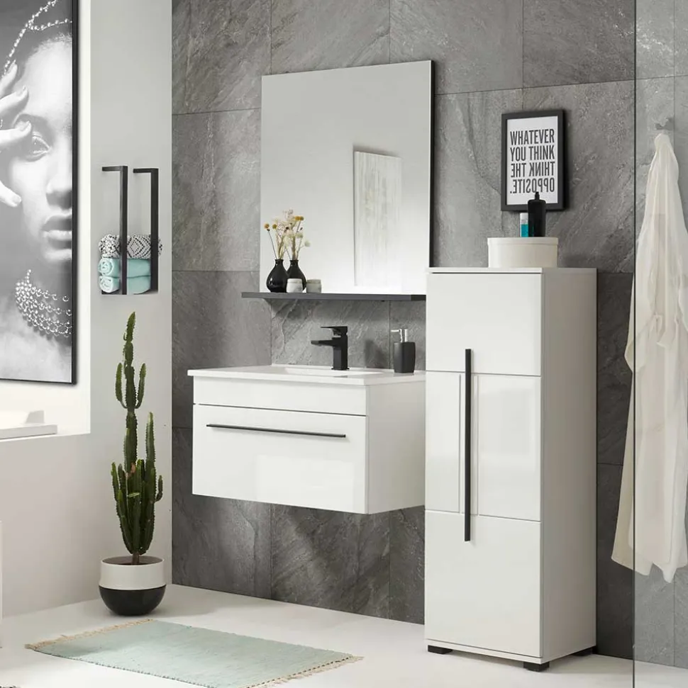 Kleines Badmöbel Set in Weiß - Ingmesan (dreiteilig)