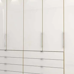 Kombi Kleiderschrank in Weiß Glas & Eiche Bianco - Nuetran