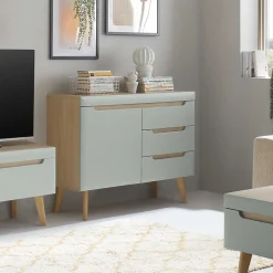 Kombi-Kommode in Mintgrün mit Eiche - Armina