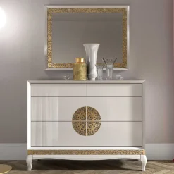 Kommode & Spiegel in Weiß & Gold - Valganios (zweiteilig)