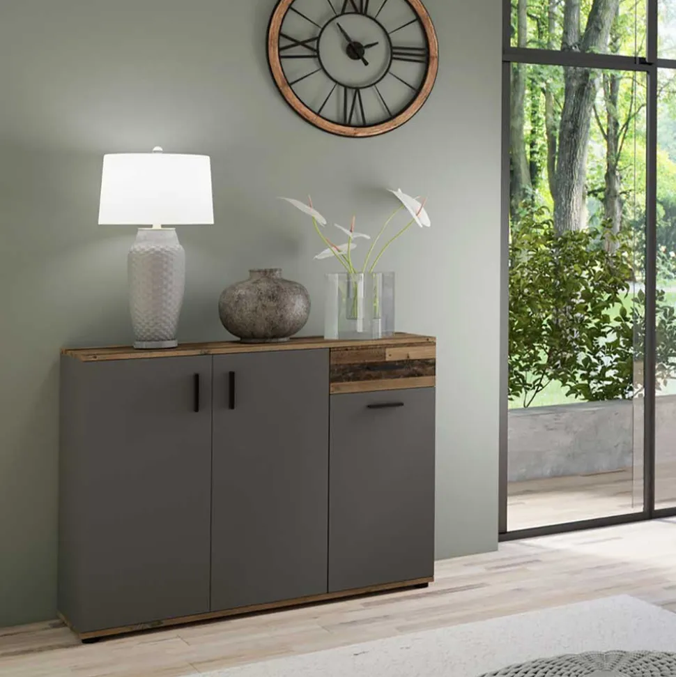 Kommode in Anthrazit & Altholz Optik - Vlatu