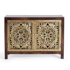 Kommode in Gold und Walnuss Braun - Roswito