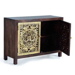 Kommode in Gold und Walnuss Braun - Roswito