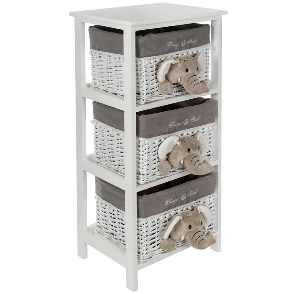 Kommode mit 3 Körben mit Plüsch Elefanten in Grau - Lusiana