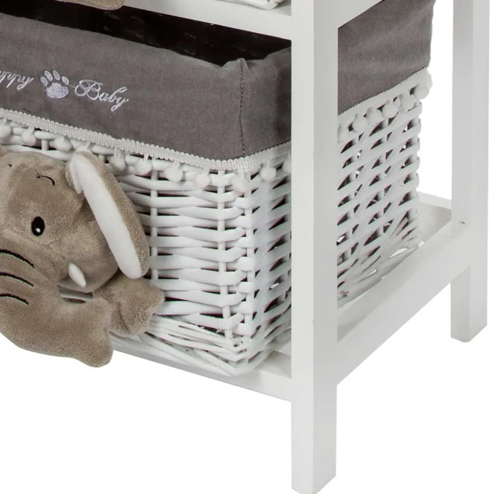 Kommode mit 3 Körben mit Plüsch Elefanten in Grau - Lusiana