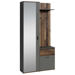 Kompakte Garderobe in Anthrazit & Altholz Optik - Vlatu