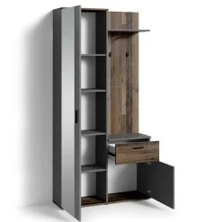 Kompakte Garderobe in Anthrazit & Altholz Optik - Vlatu