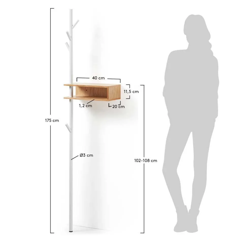 Kompakte Garderobe Rhoen mit 4 Haken und Ablage