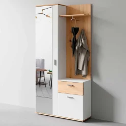 Kompaktgarderobe in Weiß und Wildeiche Optik - Yumagno
